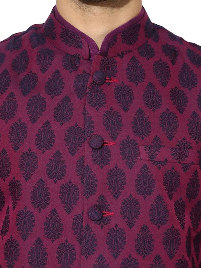 Men's Purple 
Silk Blend
 Woven Design Nehru Jackets